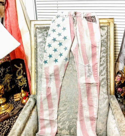Topshop flag moto jeans 4th of July patriotic - Picture 2 of 8